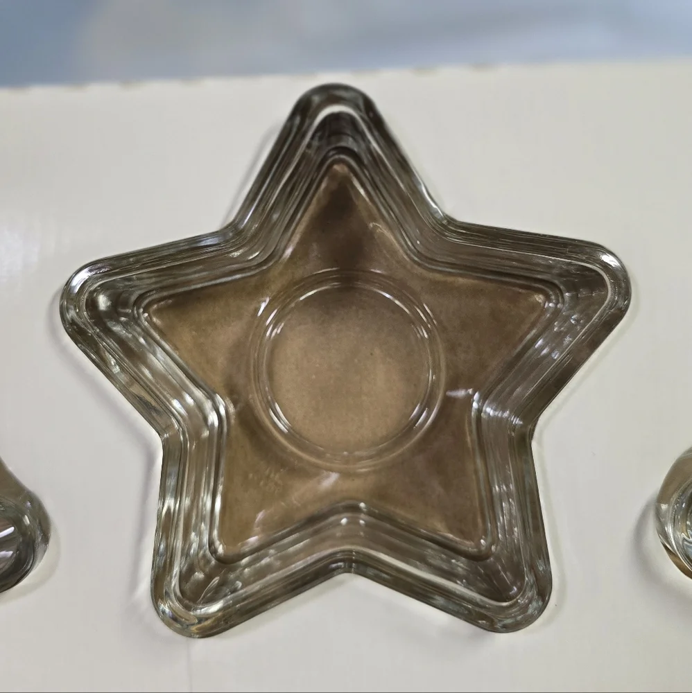 Holiday Time | Vintage 1990s Christmas Heavy Glass Tealight Candle Holder Set